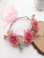 1pc Women's Pink Flower Crown Headband With '8' Design, Noble Bohemian Style, Perfect For Multiple Occasions