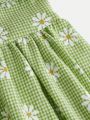 SHEIN Kids Cooltwn Tween Girl Plaid & Floral Print Casual Slip Dress With Shoulder Straps