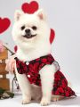 Maria Clara Maia 1pc Black And Red Love Print Cute Pet Dog/Cat Common Style Skater Dress With Cap Sleeves