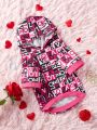 PETSIN Valentine's Day Pink And Black Plaid Love Letter Print Pet Cat And Dog Wearable Hooded Sweatshirt 1 Piece