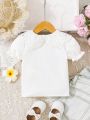 Baby Girl's Elegant And Romantic White Lace Doll Collar Short Sleeve Shirt