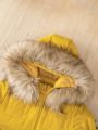 SHEIN Baby Boys' Thick Warm Parka Coat With Detachable Fur Hood, Autumn/Winter