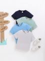 SHEIN Kids EVRYDAY Set Of Solid Color Casual T-Shirts For Young Boys