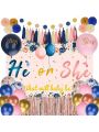 Parballoonia 77 Pcs Gender Reveal Decorations, Baby Gender Reveal Party Supplies with Boy or Girl Balloons, He or She Backdrop and Banner for Gender Reveal Party