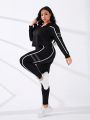 Daily&Casual Plus Contrast Binding Hooded Sports Jacket & Leggings
