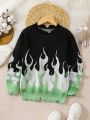 Boys' Street Style Color-block Flame Design Jacquard Distressed Sweater With Frayed Hem