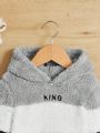 SHEIN Baby Boys' Thick Color Block Hooded Sweatshirt With Letter Print