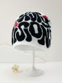 1pc Street Style Letter & Spider Web Pattern Jacquard Beanie With Brimless Design