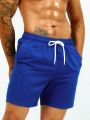 Plus-Size Men'S Solid Color Beach Shorts With Slanted Pockets