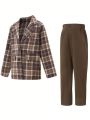 SHEIN Tween Boys Casual Elegant English Style Suit Jacket And Pants, Gentleman Attire