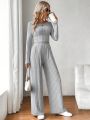 SHEIN LUNE Ladies' Knit Stripe Long Sleeve T-Shirt And Pants Suit
