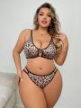 Women'S Plus Size Leopard Print Hollow Out Bra And Panties Set