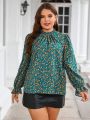 SHEIN Clasi Plus Size Women's Floral Ruffle Sleeve Shirt