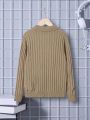 SHEIN Tween Boy Polo Neck Ribbed Knit Drop Shoulder Sweater