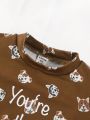 Baby Boys' Cute Pattern & Letter Printed Sweatshirt + Sports Pants