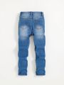 SHEIN Tween Boy Ripped Patched Jeans