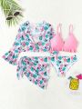 Big Girls' Floral & Leaves Printed Swimsuit Set