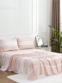 4pcs Bedding Set (1 Bedsheet, 1 Bed Cover, 2 Pillow Cases) All-season, White/pink Stripe Design, Full/queen Size