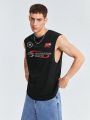 Men'S Sleeveless Knitted Tank Top With Letter Print