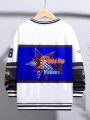 SHEIN Tween Boys Casual Street Style Letter Printed Round Neck Pullover Loose Knitted Sweatshirt