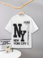 SHEIN Kids SPRTY 3pcs Loose Fit Round Neck Short Sleeve T-Shirt With Letter Print For Tween Boys, Sporty Style