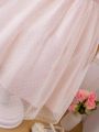 SHEIN Kids Cooltwn Tween Girls' Wedding Season Woven Hollow Out Shoulder & Mesh Dress