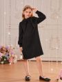 SHEIN Kids Nujoom Tween Girl Mock Neck Bow Front Button Back Trench Coat