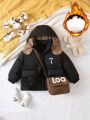 Baby Boys' Hooded Padded Coat With Letter Printed Design