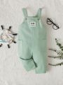 SHEIN Baby Boy Letter Patched Detail Pocket Front Overalls