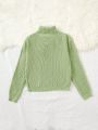 SHEIN Kids KDOMO Older Girls' Preppy Style Loose Long-sleeved Turtleneck Pullover Sweater