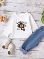 Infant Girls' Casual Long Sleeve Leopard & Letter Print Top