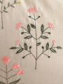 2pcs Khaki Floral Embroidered Brushed Fabric Pillowcases
