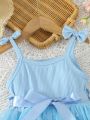 SHEIN Kids EVRYDAY Toddler Girls' Cute Patchwork Mesh Starry Spaghetti Strap Dress