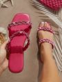 Women's Fashionable Rhinestone Decor Flat Sandals