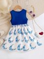 SHEIN Kids Nujoom Toddler Girls' Color Block Moon Printed Sleeveless Dress