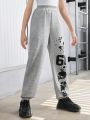 SHEIN Kids Cooltwn Tween Girls' Cool Street Style Spring Knitted Jogger Sweatpants