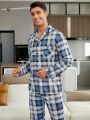 Men'S Plaid Pattern Long Sleeve Shirt And Long Pants Pajama Set