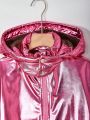 SHEIN Kids EVRYDAY Big Girls' Shiny Coated Fleece-lined Hooded Zip-up Jacket