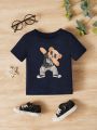 SHEIN Baby Boys' Short Sleeve Top With Bear Pattern