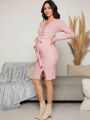 SHEIN Maternity Button Front Belted Bodycon Dress