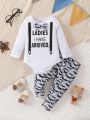 Infant & Toddler Boys' Spring & Fall Long Sleeve Bodysuit And Pants Set With Slogan Print