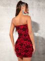 SHEIN Tall Women'S Floral Print Strapless Dress