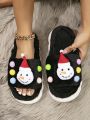 Women's Plush Slipper Shoes For Outdoor With Thickened And Non-slip Sole, Warm And Fashionable, Suitable For Christmas, Black