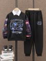 Boys' Galaxy & Letter Printed Sweatshirt And Joggers Set