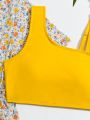 Girls' (Big) Flower Print Bikini Swimwear Set