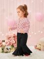 Elegant, Cute And Fashionable Baby Girl Suit With Bell Bottoms And Love Coat Top And Cardigan