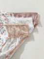 SHEIN Ladies Floral Lace Trim Triangle Panties, Bowknot Decor