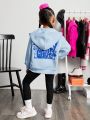 SHEIN Kids Cooltwn Young Girl Letter Graphic Drop Shoulder Hoodie