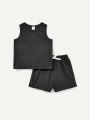 Cozy Cub 4pcs Baby Boy Solid Color Vest & Bow Decoration Casual Shorts Set