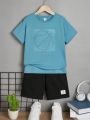 SHEIN Teen Boys' Casual Sports 3d Printed Basketball T-Shirt And Shorts Set
